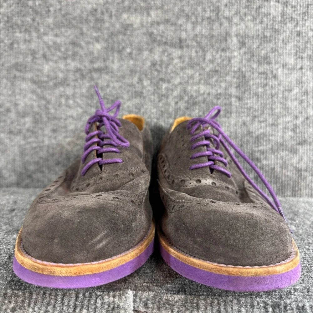 Bold! Long Wingtip Oxford Shoes Grey Suede Purple Sole Mens 9
